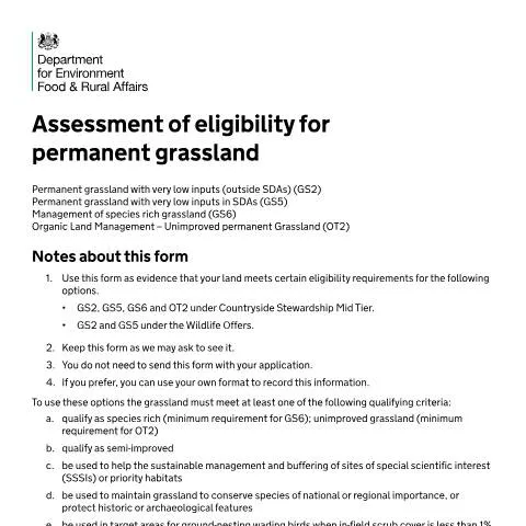 Document preview: Permanent Grassland Assessment: Countryside Stewardship Evaluation — Government & admin