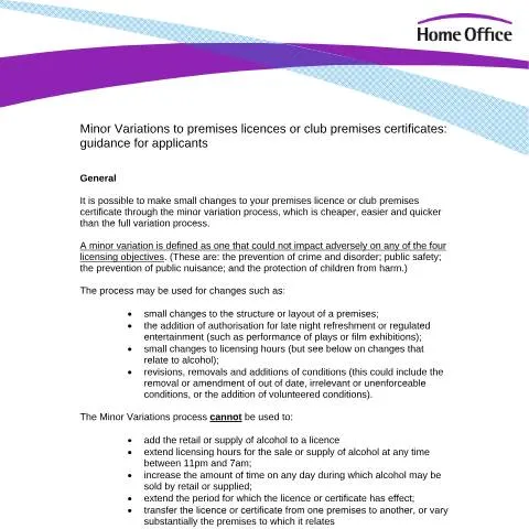Document preview: UK Minor Premises Licence Variations: Quick Changes Made Simple — Government & admin
