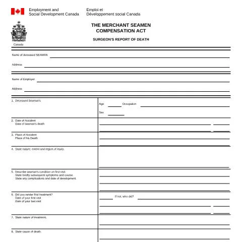 Document preview: Overview of Merchant Seamen Compensation Act and Surgeon's Report of — Work & employment (CERFA n°LAB1072)