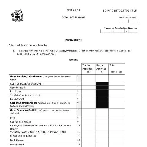 Document preview: Understanding Income Tax Schedule 1 for Jamaican Traders — Taxes (CERFA n°revised-scheduled1-29.01.2021)
