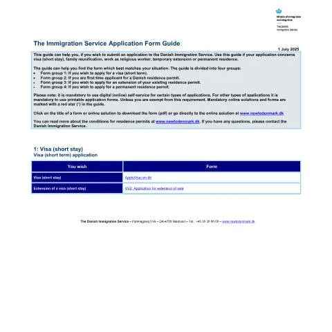 Document preview: Naviger gennem Udlændingeservice med Form Guide — Immigration & visa