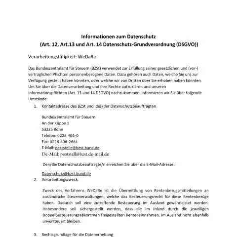 Dokumentvorschau: Einführung in das WeDaRe-Formular des BZSt — Behörden & Verwaltung (CERFA n°WeDaRe)