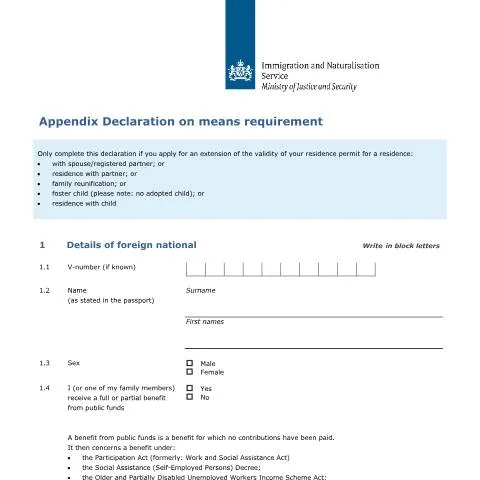 Documentvoorvertoning: Appendix Declaration on Means Requirement: Wat u moet weten — Immigratie & visa (CERFA n°7627)