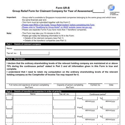 Document preview: Understanding the Group Relief Form for Claimant Companies in — Taxes (CERFA n°GROUP-RELIEF-FORM-FOR-CLAIMANT-COMPANY-(FORM-GR-B))