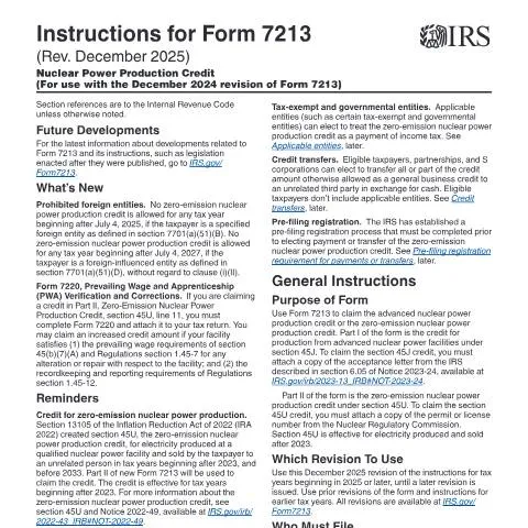 Document preview: Comprehensive Overview of IRS Instructions i7213 — Taxes (CERFA n°INST-7213)