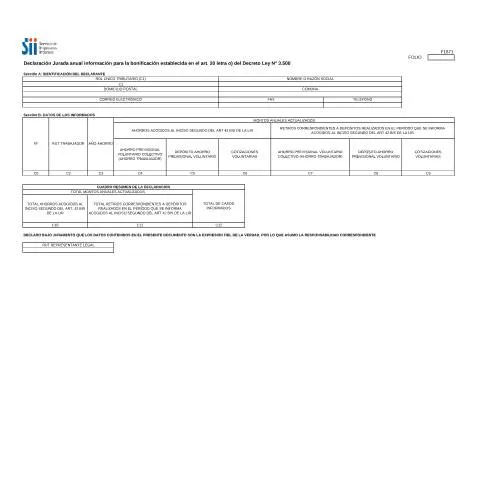 Vista previa del documento Importancia del Formulario F1871 en el Sistema Tributario Chileno — Trámites administrativos (CERFA n°F1871)
