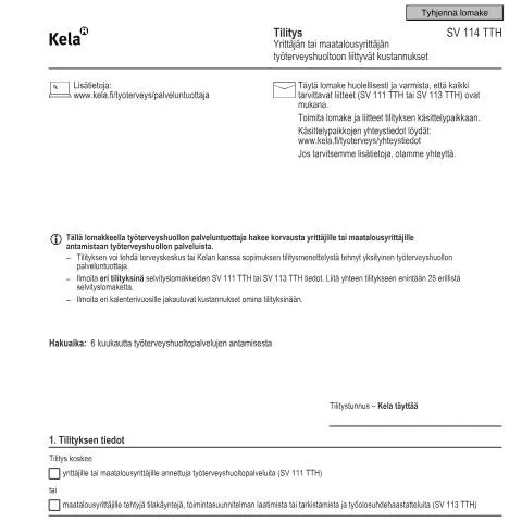 Document preview: Yrittäjän työterveyshuollon kustannusten hallinta — Terveys (CERFA n°Kela SV 114 TTH)