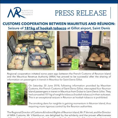Document preview: Significant Tobacco Seizure at Gillot Airport on July 13, 2018 — Government & admin (PressReleaseTobacco130718)