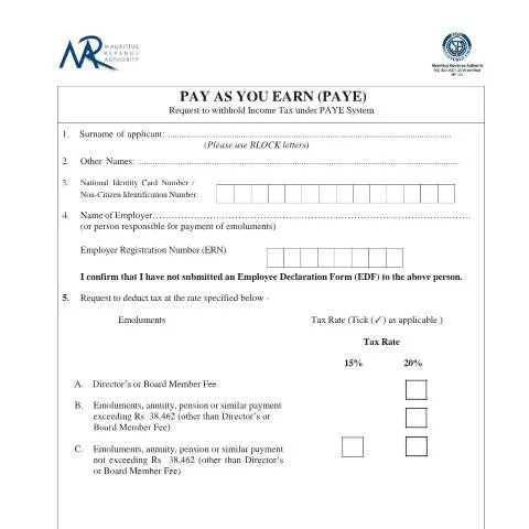 Document preview: Understanding PAYE Authorisation for Income Tax Deductions — Taxes (CERFA n°PAYEAuthorisationForm)