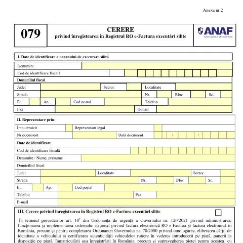 Document preview: Înregistrarea în Registrul RO e-Factura pentru executări silite — Formalități administrative (CERFA n°D_079_OPANAF_3769_2024)