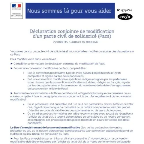Aperçu du document Modifier ou ajouter des dispositions à votre Pacs facilement — État civil & identité (Cerfa 15790*02)