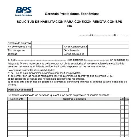 Vista previa del documento Formulario de Solicitud de perfiles SIIO en Uruguay — Trámites administrativos