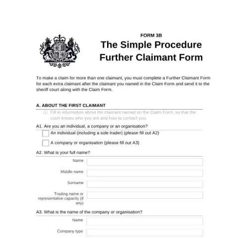 Document preview: How to Use the Further Claimant Form in Scottish Courts — Legal & justice (Form 3B)