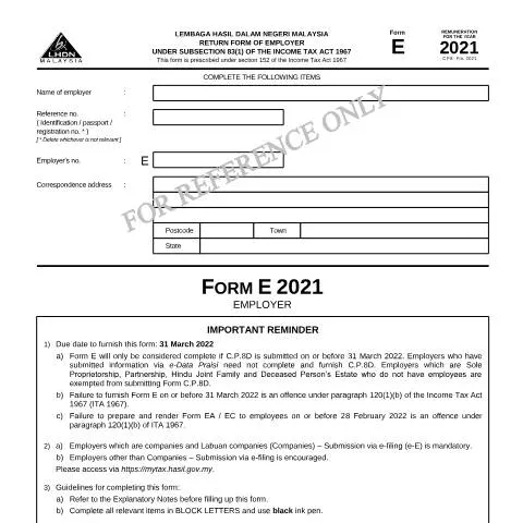 Document preview: Peranan Penting Borang E 2021 dalam Pengurusan Cukai Majikan — Cukai & percukaian