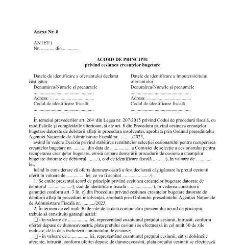Document preview: Importanța Acordului de principiu în cesiunea creanțelor bugetare — Impozite & fiscalitate (CERFA n°A8_OPANAF_1940_2023)