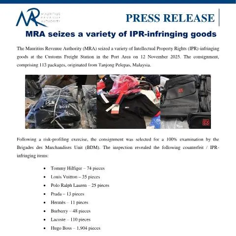 Document preview: MRA Takes Action Against Intellectual Property Rights Violations — Government & admin (PressRelease011225)