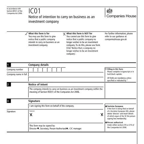 Document preview: Essential Steps for Filing the IC01 Form for Investment Companies — Legal & justice