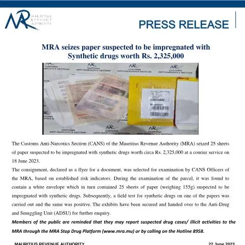 Document preview: Understanding the MRA's Recent Drug Seizure — Government & admin (PressRelease220623)