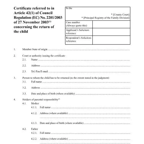 Document preview: Understanding the Certificate for Child Return under Brussels IIa — Family