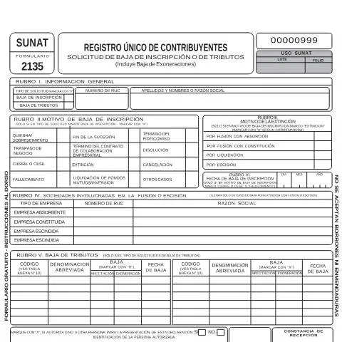 Vista previa del documento Guía para Completar el Formulario 2135 de SUNAT — Trámites administrativos (CERFA n°2135)
