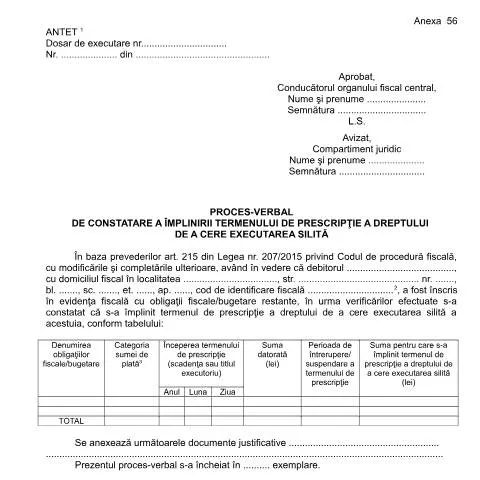 Document preview: Importanța procesului-verbal de constatare a prescripției — Formalități administrative (CERFA n°A56_OPANAF_63_2017)