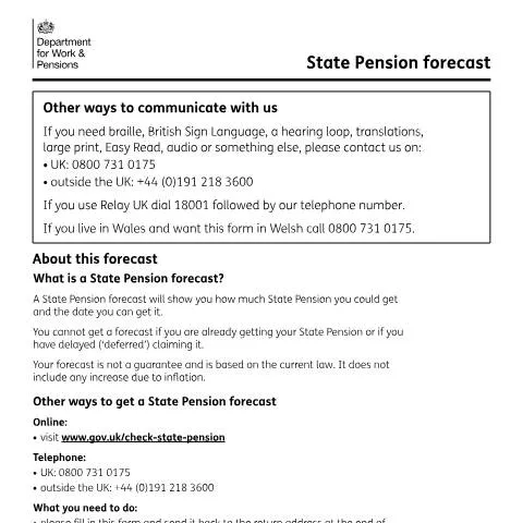 Document preview: How to Apply for Your State Pension Forecast in the UK — Retirement & pension