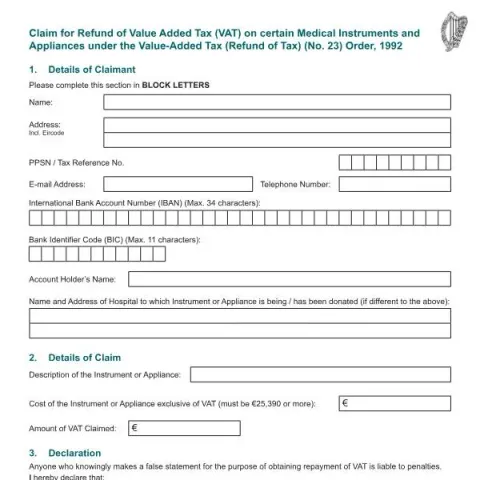 Document preview: How to Complete the VAT 72 Form for Medical Instruments VAT Refund — Taxes (VAT 72)
