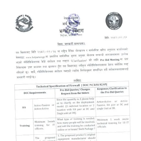 Document preview: नेपालमा भन्सार विभागको बोलपत्रको भूमिका र प्रक्रिया — कस्टम र आयात-निर्यात (CERFA n°भन्सार विभागको बोलपत्र सम्बन्धी जानकारी २०८२ ०२ १२ ikd2v7x)