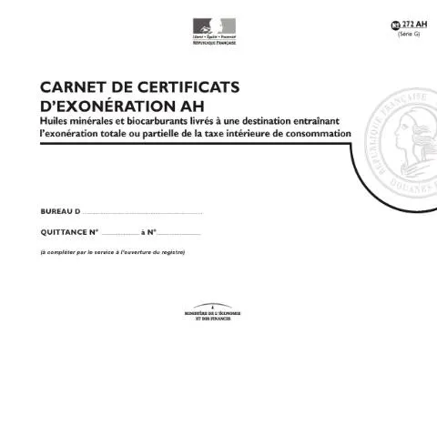 Aperçu du document Carnet de certificats d'exonération AH : dispositif fiscal alimentaire — Démarches administratives (CERFA n°14080*01)