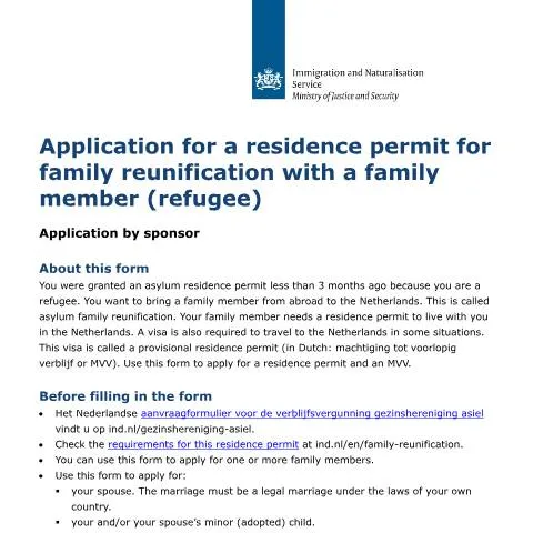 Documentvoorvertoning: De procedure voor gezinshereniging in Nederland — Gezin (CERFA n°B07009E)