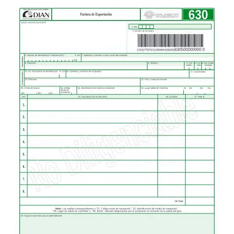 Vista previa del documento Relevancia de la Factura de Exportación F630-2005 en Colombia — Aduanas y comercio (CERFA n°F630-2005)