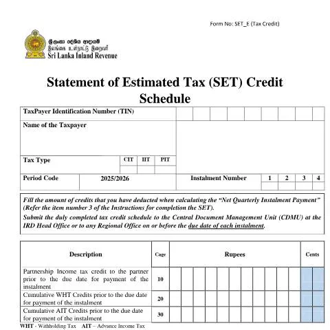 Document preview: Understanding the SET Credit Schedule for Tax Compliance — Taxes