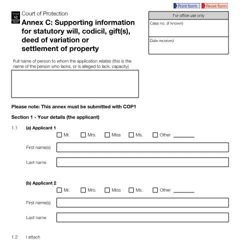 Document preview: Guide to COP1C Form for Financial Decisions on Behalf of Others — Legal & justice