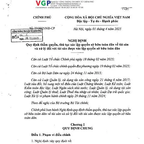 Document preview: Nghị định số 77/2025/NĐ-CP: Quy trình xác lập quyền sở hữu tài sản — Ngân hàng & tài chính (CERFA n°77/2025/NĐ-CP)
