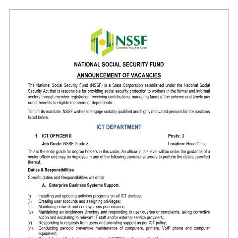 Document preview: Understanding the Importance of NSSF's 2024 Recruitment Document — Government & admin (CERFA n°WEBSITE-DRAFT-VACANCIES-ADVERT-AUG-2024)