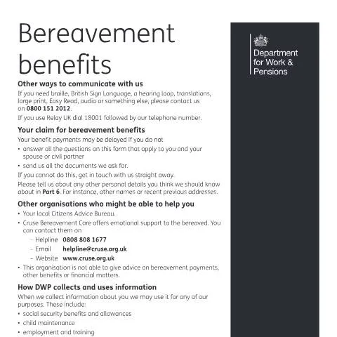 Document preview: How to Claim Bereavement Benefits in the UK: Complete Application — Benefits & social aid