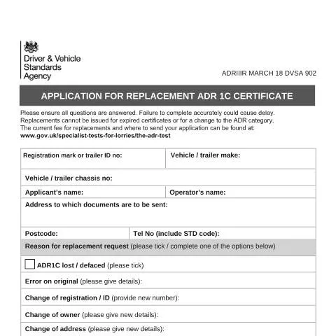 Document preview: How to Replace Your Vehicle's ADR Approval Certificate — Vehicle & driving