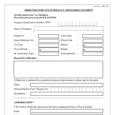 Document preview: Understanding the Tax Objection Process in Sri Lanka — Government & admin (CERFA n°OBJ_001)