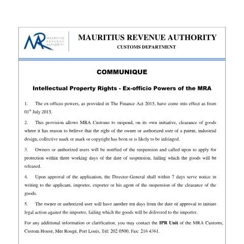 Document preview: Understanding MRA's Role in Protecting Intellectual Property Rights — Government & admin (IPR290715)