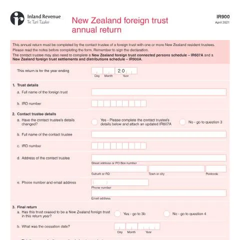 Document preview: Mastering the IR900 Form for Foreign Trusts in NZ — Taxes (CERFA n°IR900)