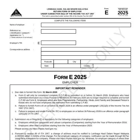 Document preview: Pentingnya Form E 2025 untuk Majikan di Malaysia — Cukai & percukaian