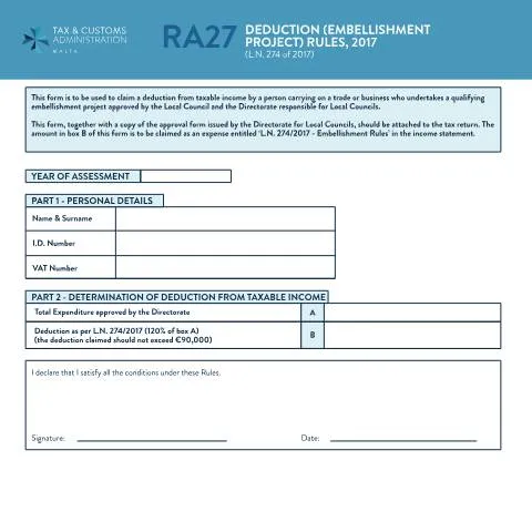 Document preview: Maximize Your Budget with RA27 Tax Deductions — Taxes (CERFA n°ra27---deduction-(embellishment-project)-rules)