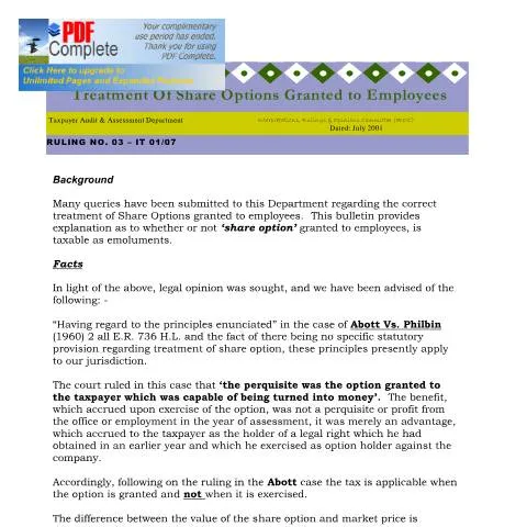 Document preview: Understanding Employee Share Option Taxation in Jamaica — Taxes (CERFA n°2002+iroc+it+-+treatment+of+share+option+granted+to+employees)
