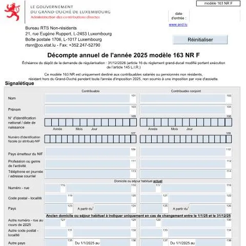 Aperçu du document Comprendre le décompte annuel pour non résidents au Luxembourg — Impôts & fiscalité (CERFA n°163 NR F)