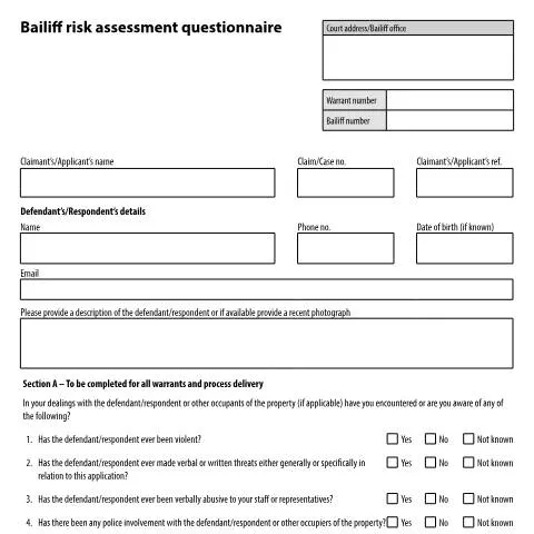 Document preview: Form EX97A: How to Report Safety Risks to Bailiffs Before Enforcement — Legal & justice