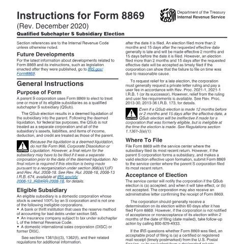 Document preview: Comprehensive Overview of IRS Form 8869 Instructions — Taxes (CERFA n°INST-8869)