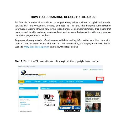Document preview: Guide to Adding Banking Details for Refunds in Jamaica — Government & admin (CERFA n°how-to-add-banking-details-for-refunds)