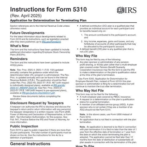 Document preview: Your Guide to IRS Instructions i5310 for Pension Plans — Taxes (CERFA n°INST-5310)