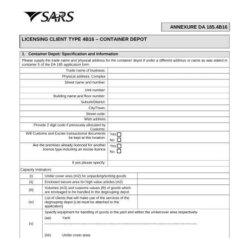 Document preview: Navigating the DA 185.4B16 for Container Depot Licensing — Government & admin (CERFA n°DA 185.4B16)
