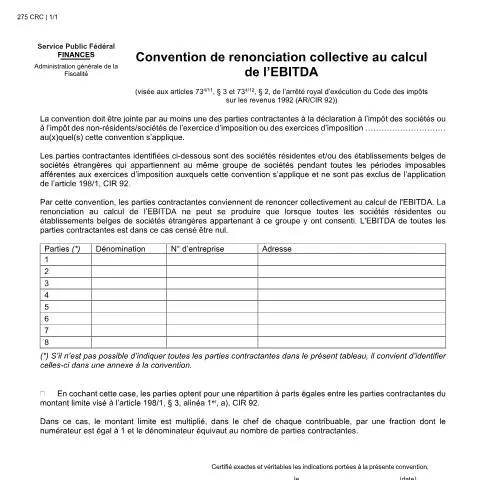 Aperçu du document Comprendre la Convention de renonciation collective au calcul de — Impôts & fiscalité (CERFA n°121-275-crc)